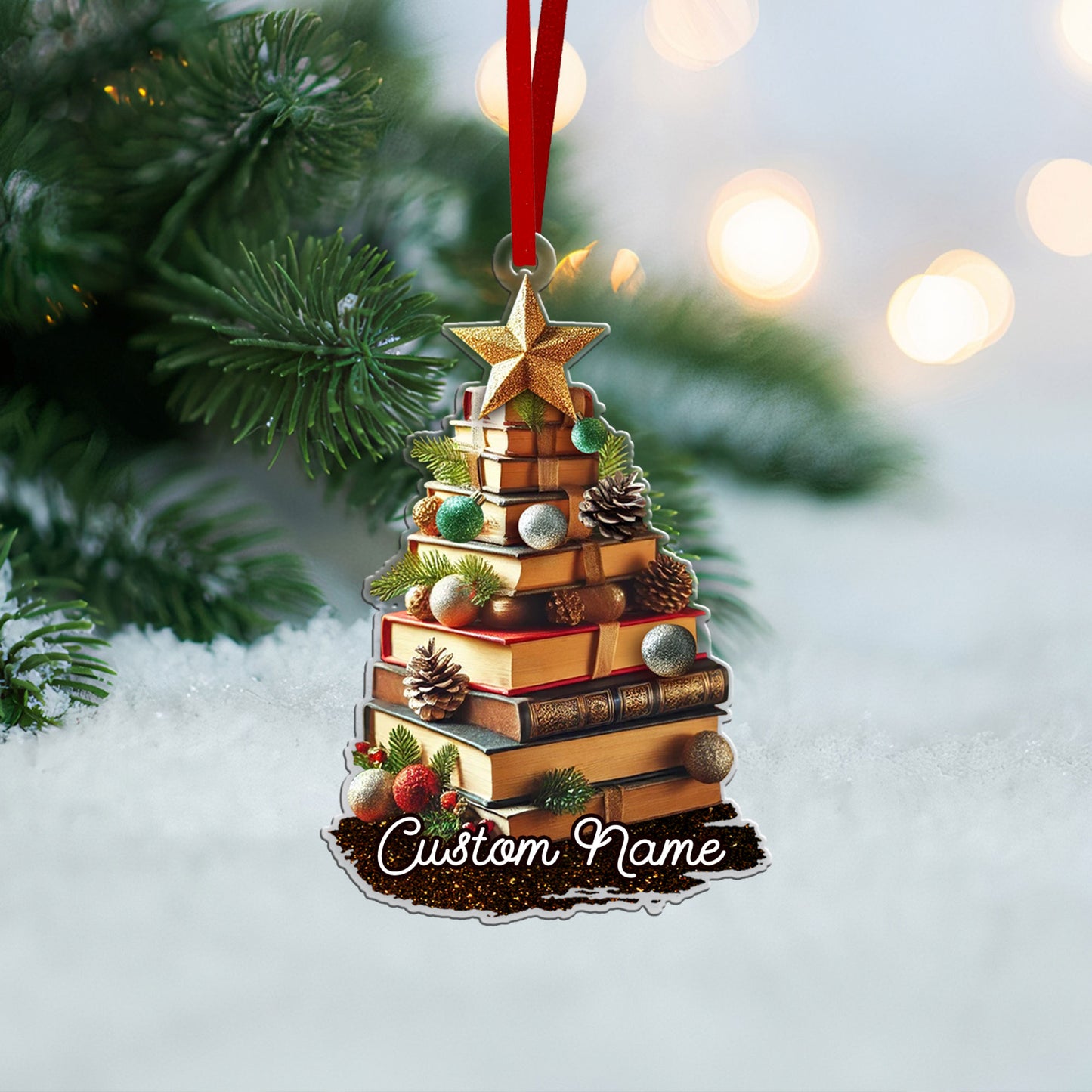 FREE Bow & Christmas Card! Custom Name Book Ornament, Book Lover Gift
