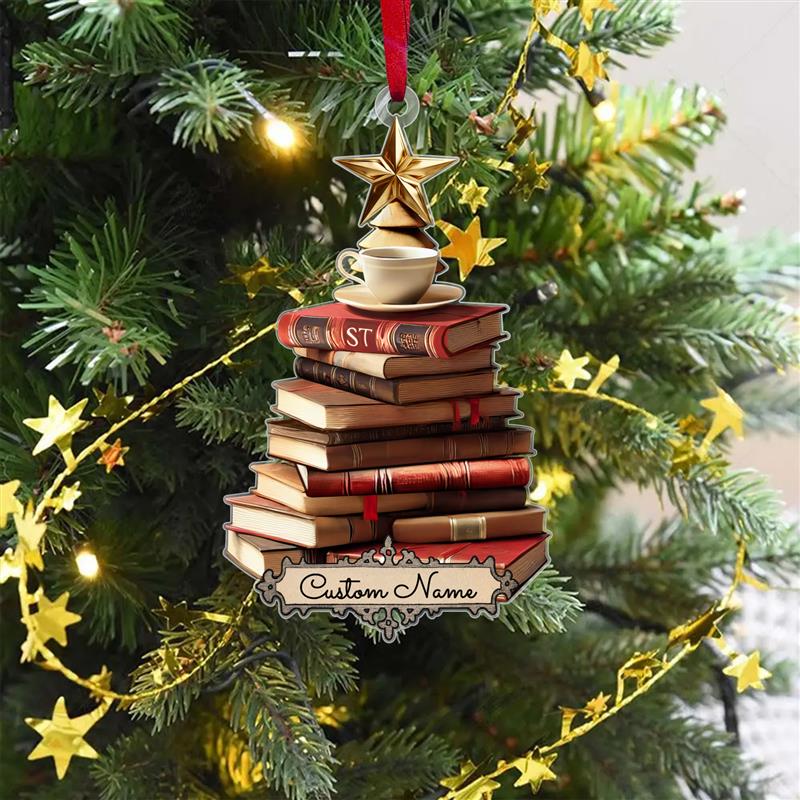 FREE Christmas Card! Custom Name Book Ornament, Book Lover Gift