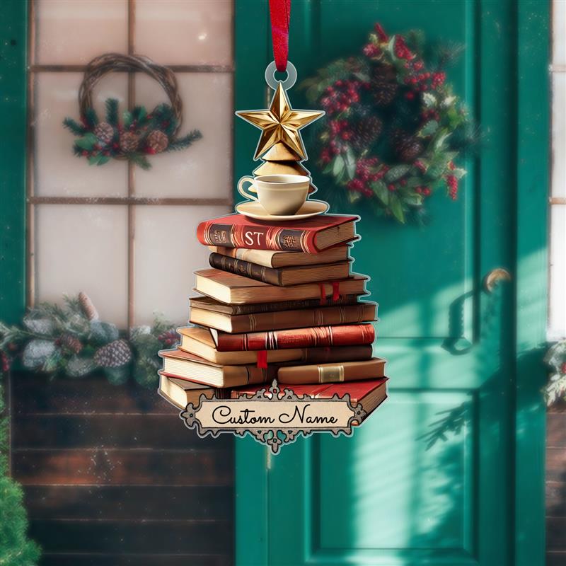 FREE Christmas Card! Custom Name Book Ornament, Book Lover Gift