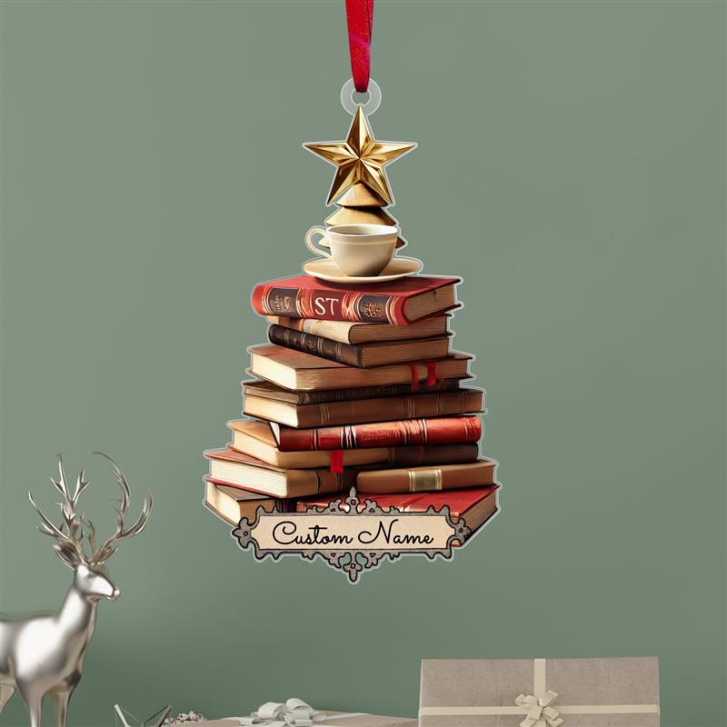 FREE Christmas Card! Custom Name Book Ornament, Book Lover Gift