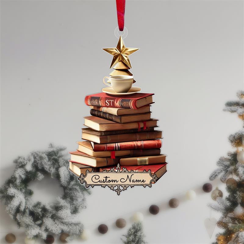 FREE Christmas Card! Custom Name Book Ornament, Book Lover Gift