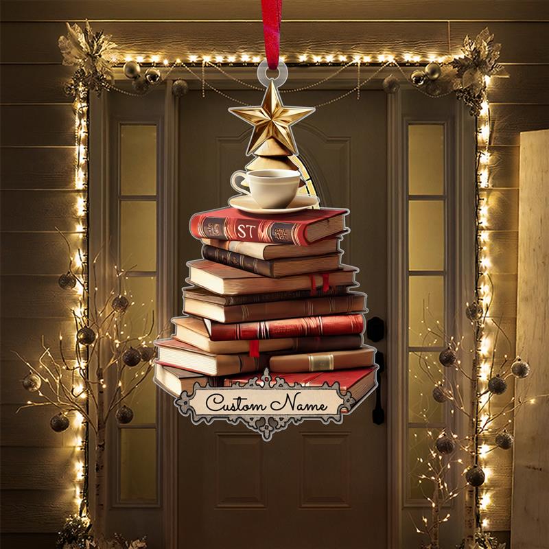 FREE Christmas Card! Custom Name Book Ornament, Book Lover Gift