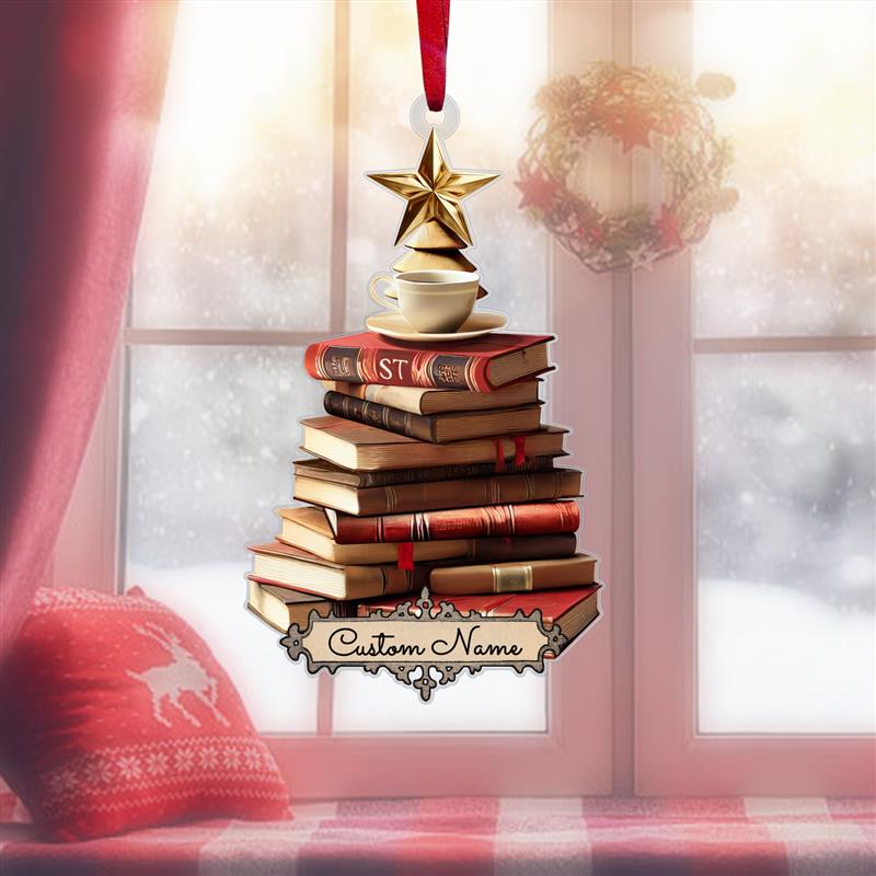FREE Christmas Card! Custom Name Book Ornament, Book Lover Gift