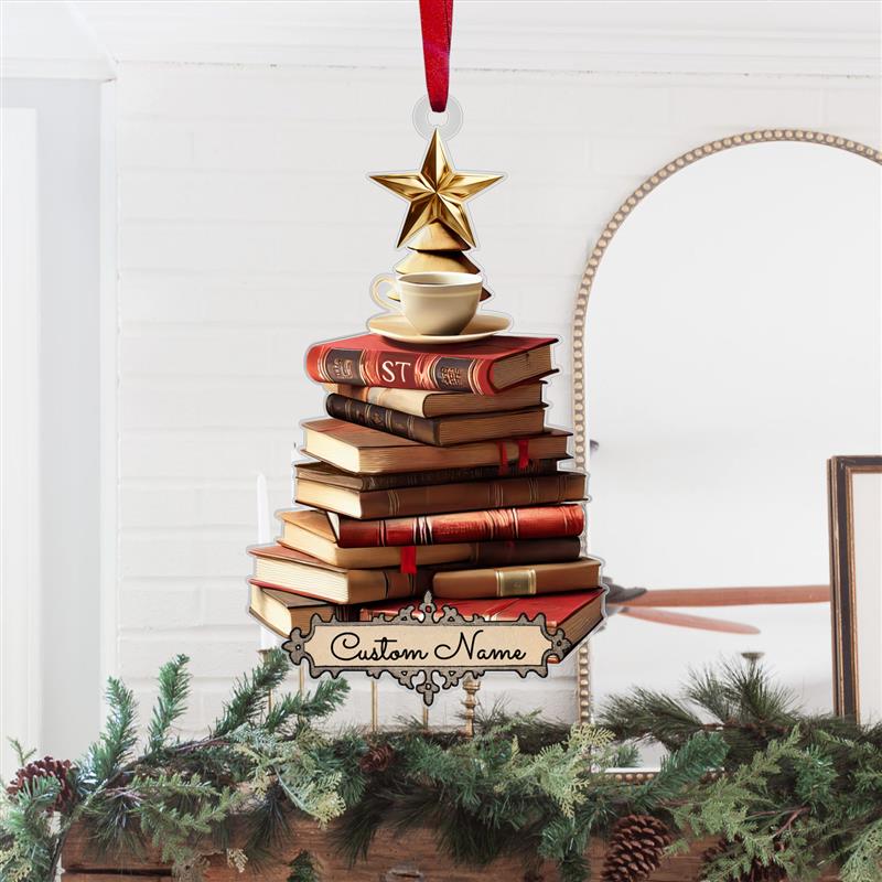 FREE Christmas Card! Custom Name Book Ornament, Book Lover Gift