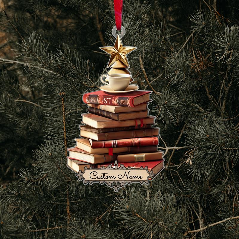FREE Christmas Card! Custom Name Book Ornament, Book Lover Gift