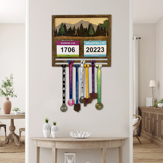 Personalized Medal Holder | Running Medal Hanger with hanging BIB