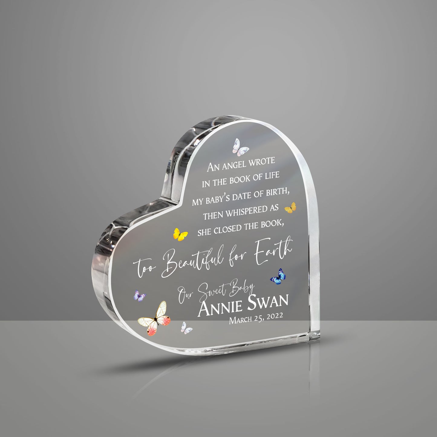 Custom Baby Memorial Acrylic Heart Plaque