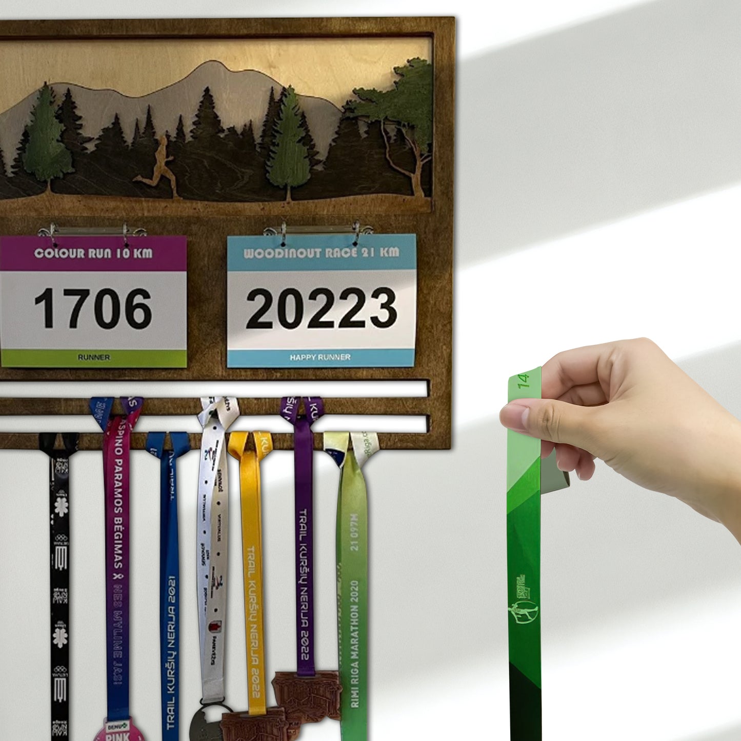 Personalized Medal Holder | Running Medal Hanger with hanging BIB