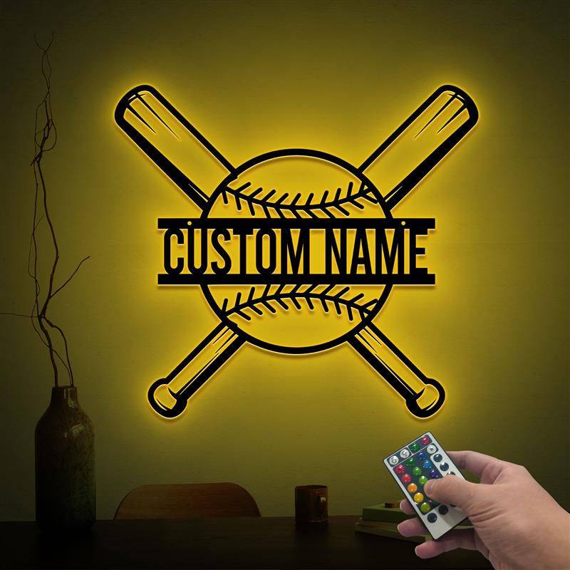 Custom Baseball Bat Metal Sign with LED Lights
