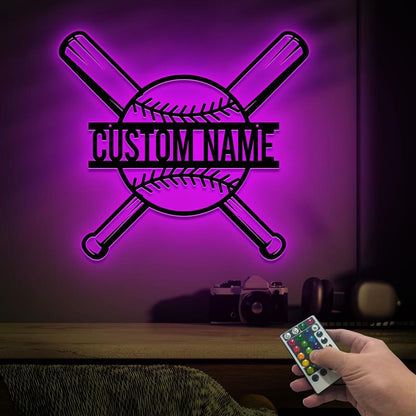 Custom Baseball Bat Metal Sign with LED Lights