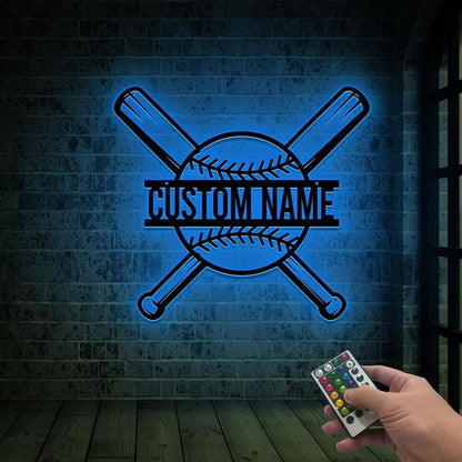 Custom Baseball Bat Metal Sign with LED Lights