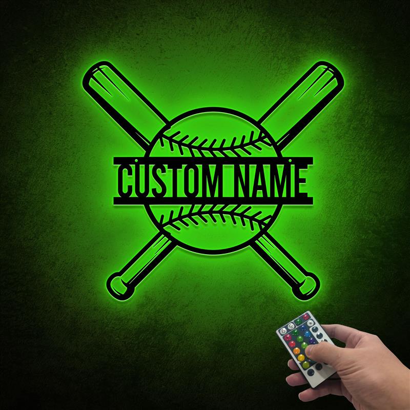 Custom Baseball Bat Metal Sign with LED Lights