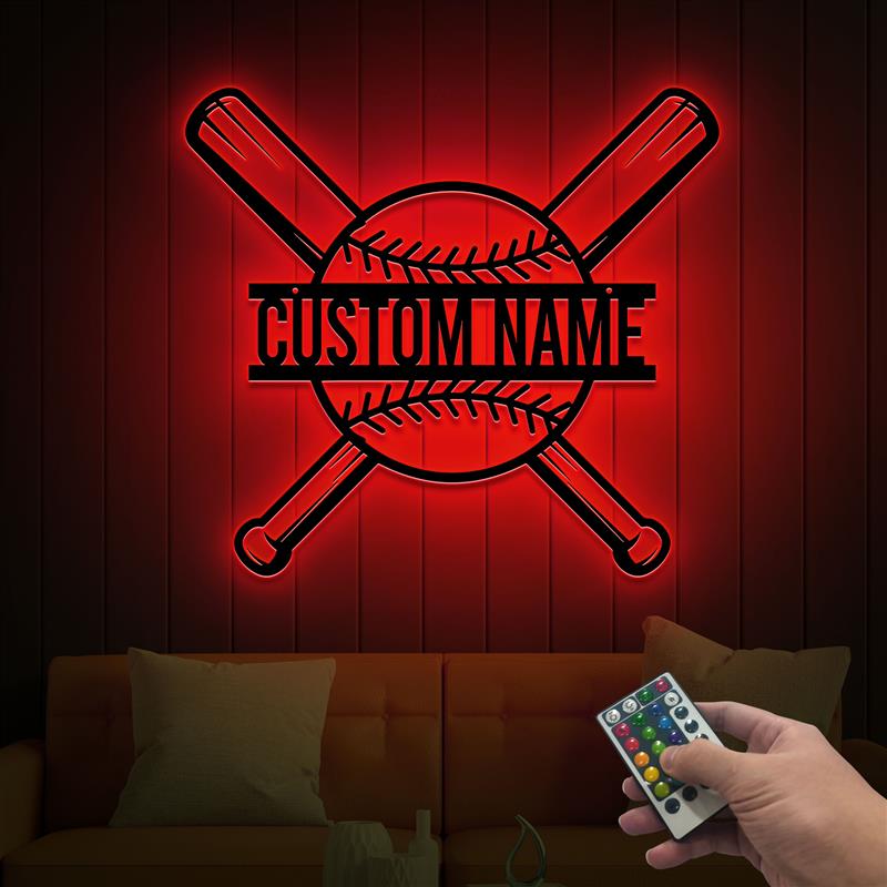 Custom Baseball Bat Metal Sign with LED Lights