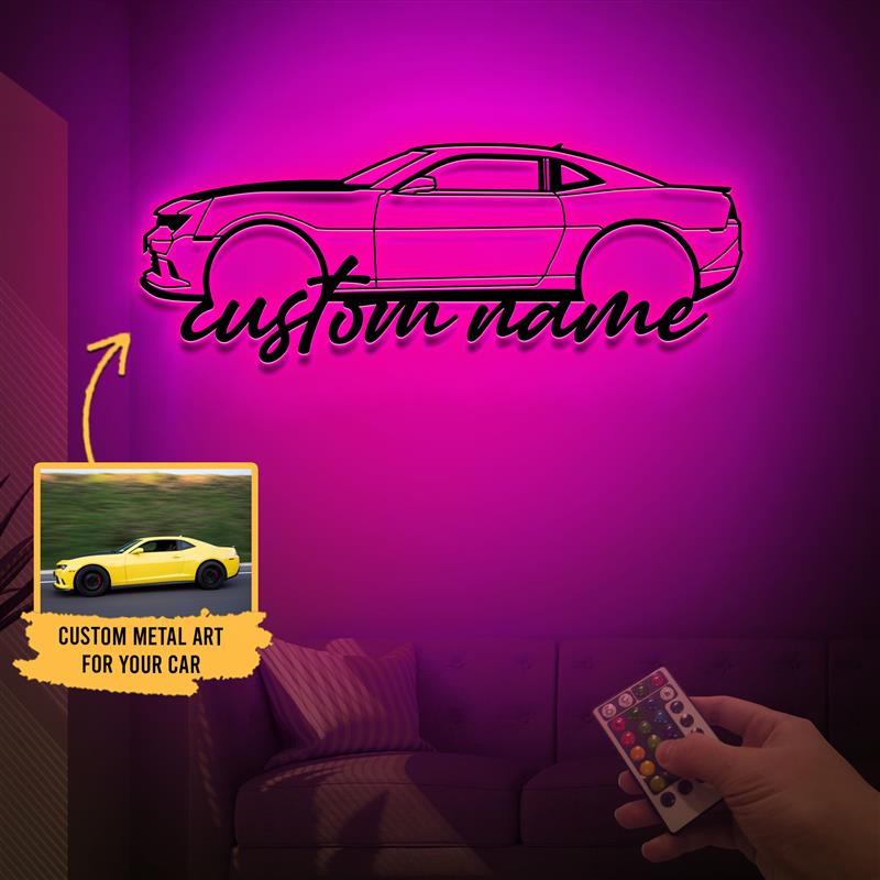 Custom Name Car Silhouette Metal Sign with Light