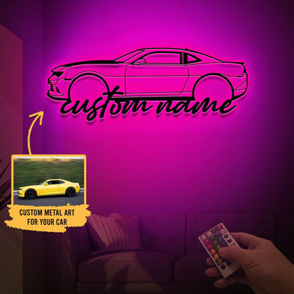 Custom Name Car Silhouette Metal Sign with Light
