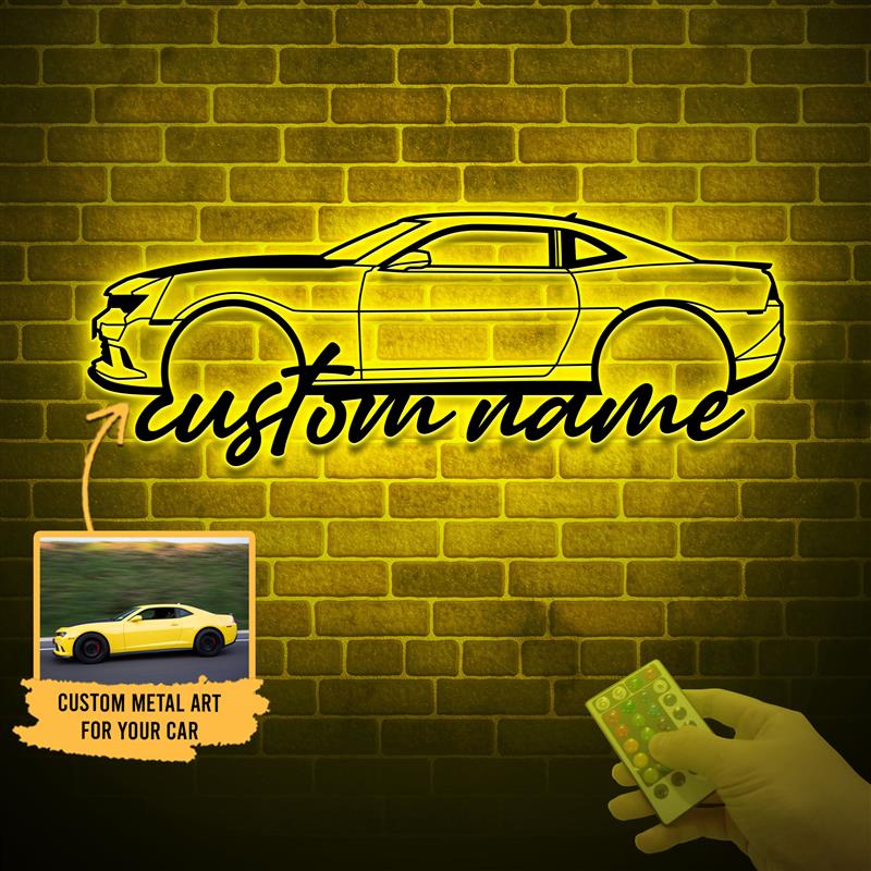 Custom Name Car Silhouette Metal Sign with Light