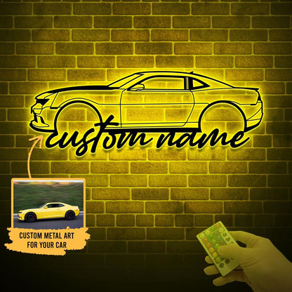 Custom Name Car Silhouette Metal Sign with Light