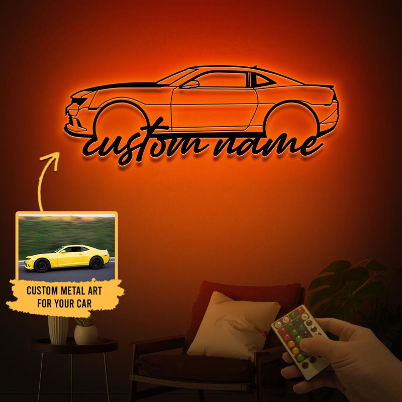 Custom Name Car Silhouette Metal Sign with Light