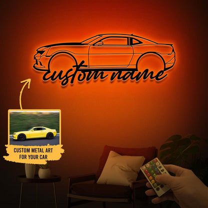 Custom Name Car Silhouette Metal Sign with Light