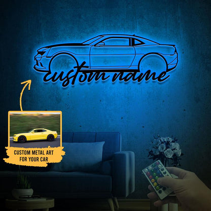 Custom Name Car Silhouette Metal Sign with Light