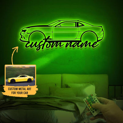 Custom Name Car Silhouette Metal Sign with Light