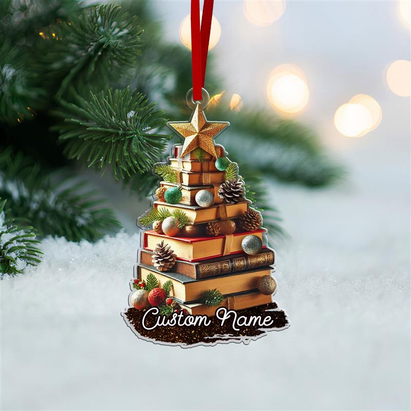 FREE Bow & Christmas Card! Custom Name Book Ornament, Book Lover Gift