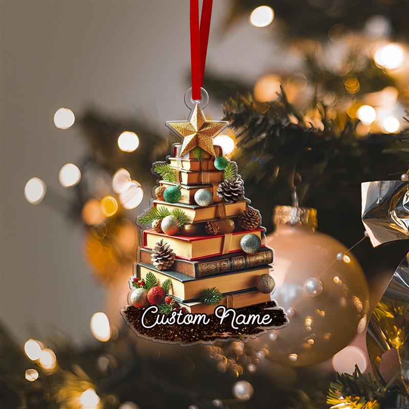 FREE Bow & Christmas Card! Custom Name Book Ornament, Book Lover Gift