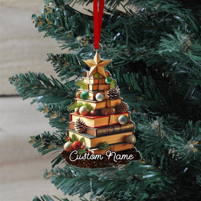 FREE Bow & Christmas Card! Custom Name Book Ornament, Book Lover Gift