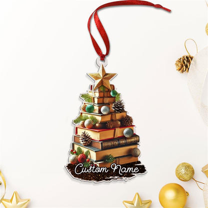 FREE Bow & Christmas Card! Custom Name Book Ornament, Book Lover Gift
