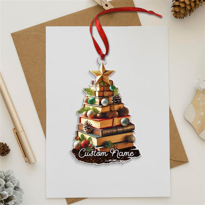 FREE Bow & Christmas Card! Custom Name Book Ornament, Book Lover Gift
