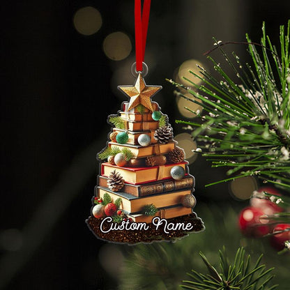 FREE Bow & Christmas Card! Custom Name Book Ornament, Book Lover Gift