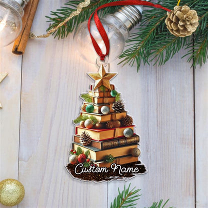FREE Bow & Christmas Card! Custom Name Book Ornament, Book Lover Gift