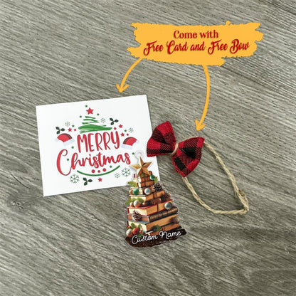 FREE Bow & Christmas Card! Custom Name Book Ornament, Book Lover Gift