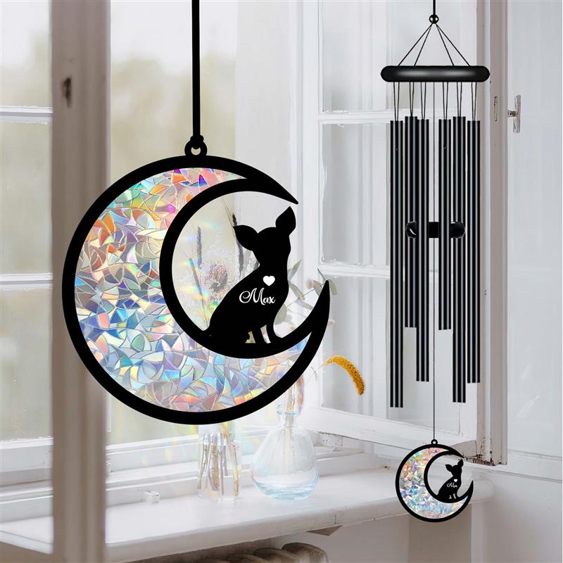 Custom Chihuahua Dog Suncatcher Black Wind Chime
