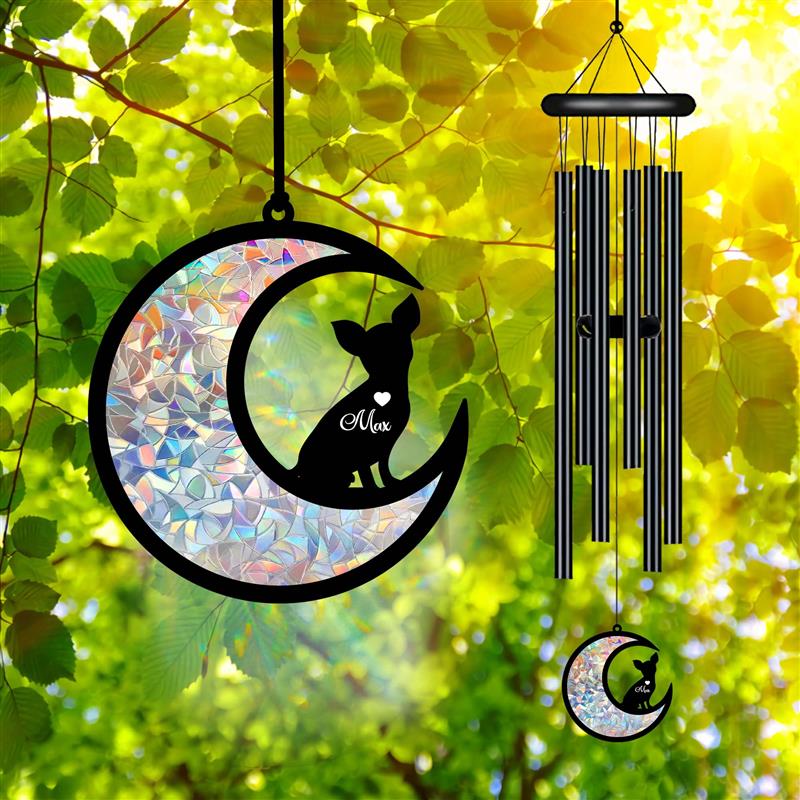 Custom Chihuahua Dog Suncatcher Black Wind Chime