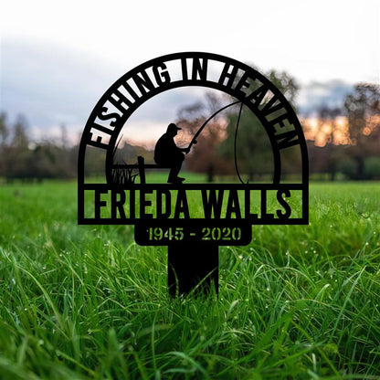 Custom Fishing Heaven Memorial Metal Stake