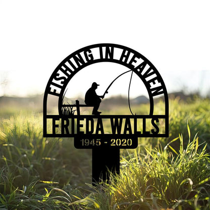 Custom Fishing Heaven Memorial Metal Stake