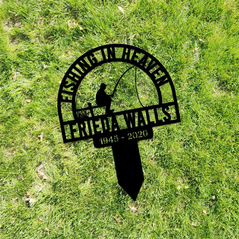 Custom Fishing Heaven Memorial Metal Stake