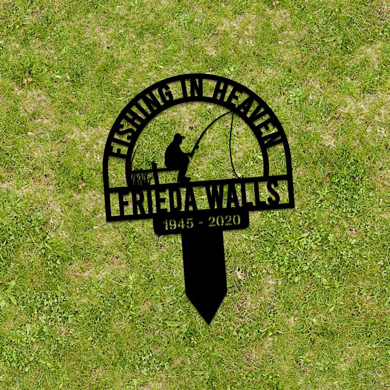 Custom Fishing Heaven Memorial Metal Stake