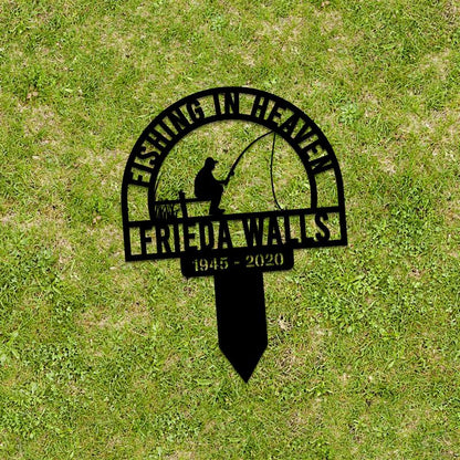Custom Fishing Heaven Memorial Metal Stake