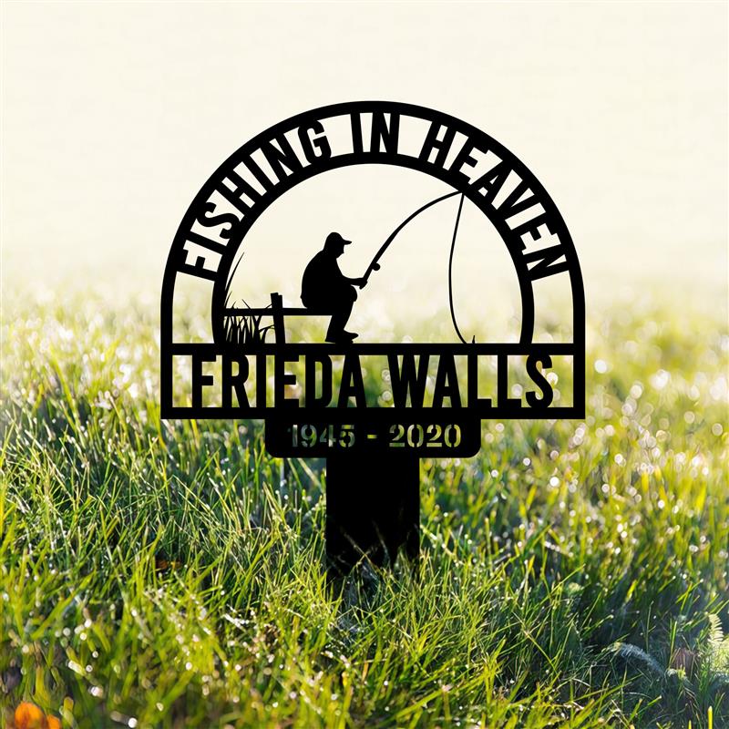 Custom Fishing Heaven Memorial Metal Stake