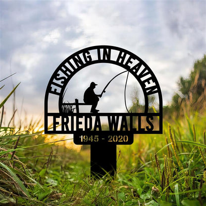 Custom Fishing Heaven Memorial Metal Stake