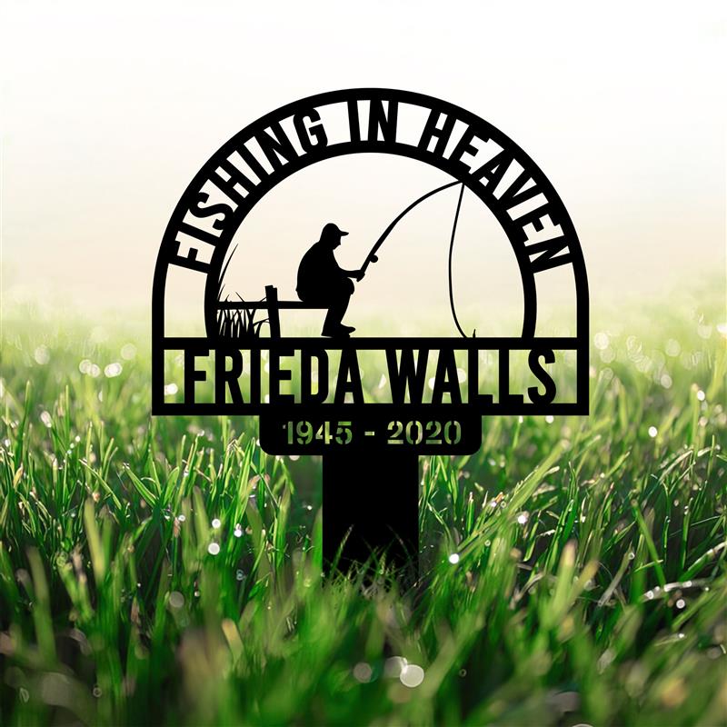 Custom Fishing Heaven Memorial Metal Stake