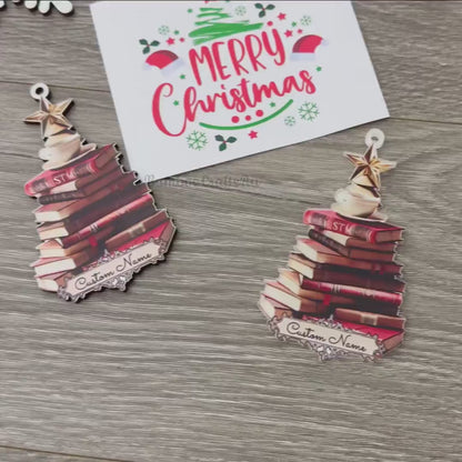 FREE Christmas Card! Custom Name Book Ornament, Book Lover Gift